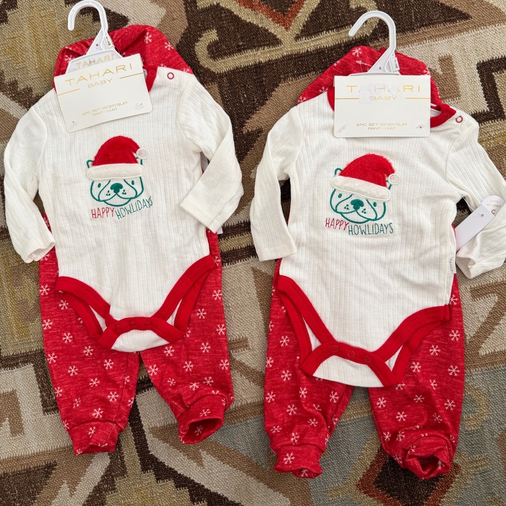 2-Tahari Twins sets Festive Holidays Christmas Baby Bodysuit